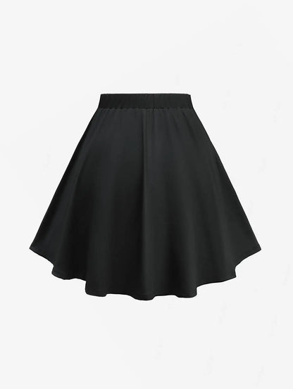 Plus Size Elastic Waist Button Plaid Skirts Silver Flocking Oversize Women's Comfortable Fit Plaid Skirt Black
