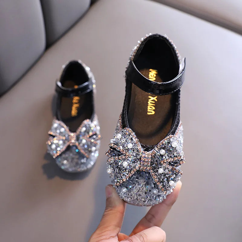 Children Princess Shoes Glitter Party Wedding Shoes for Girls Fashion Rhinestone Toddlers Ballet Flats Causal Kids Leather Shoes