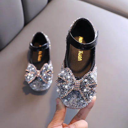 Children Princess Shoes Glitter Party Wedding Shoes for Girls Fashion Rhinestone Toddlers Ballet Flats Causal Kids Leather Shoes