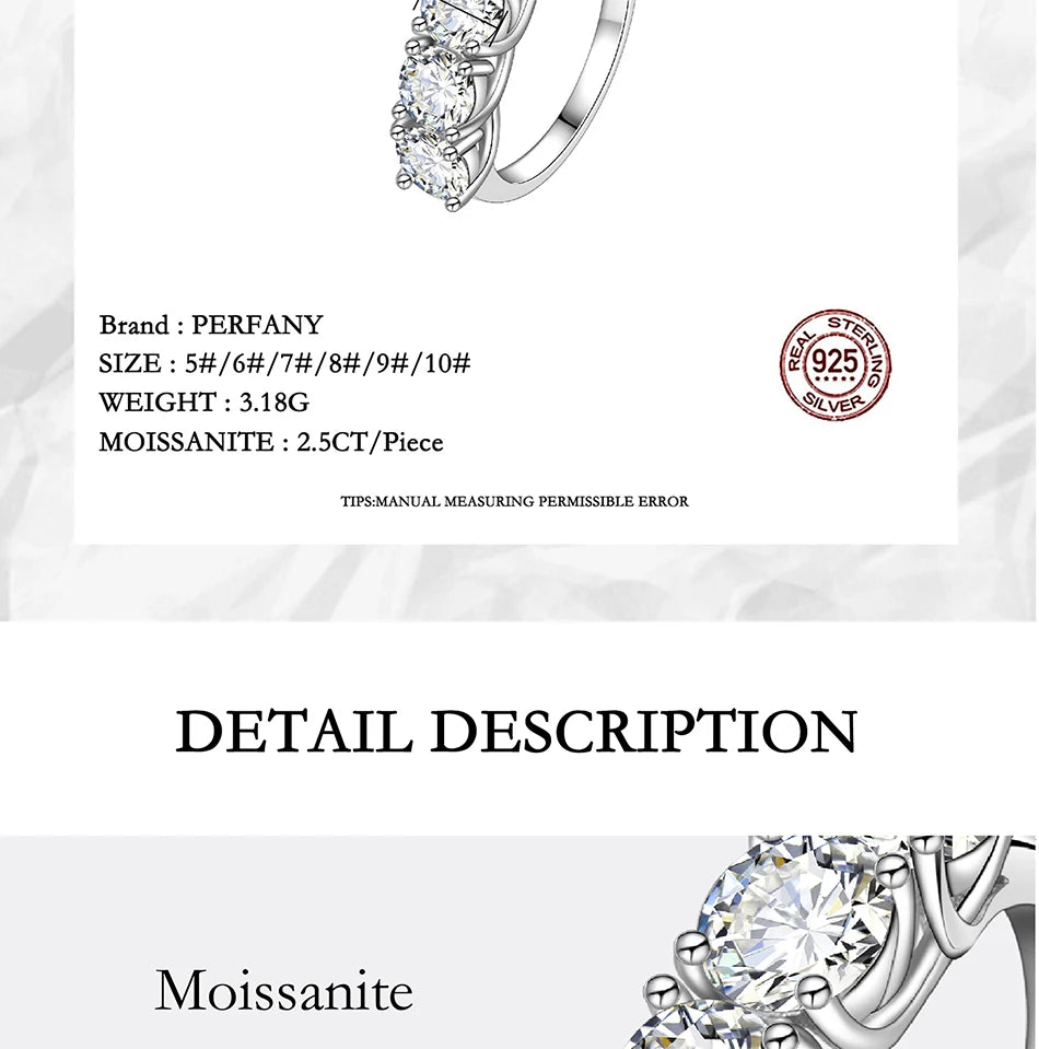 2.5/5CT Moissanite Ring For Women S925 Pure Silver Five Gemstone Ring Luxury Wedding High-end Jewelry