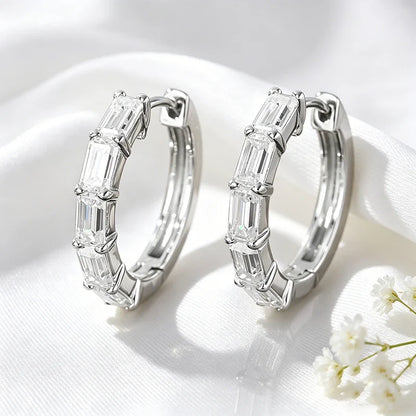 3*5mm Pass Diamond Test Moissanite Hoop Earrings D Vvs1 Emerald Cut Dainty Ear Jewelry for Women S925 Sterling Silver