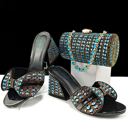 Italian Style Women Banquet Shoes And Bag With Rhinestone Decoration Three-Dimensional Small Bag Match Women High Heel