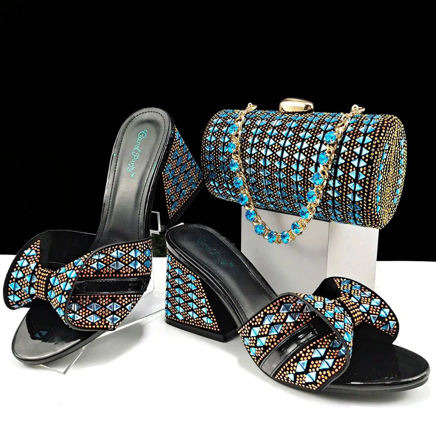 Italian Style Women Banquet Shoes And Bag With Rhinestone Decoration Three-Dimensional Small Bag Match Women High Heel