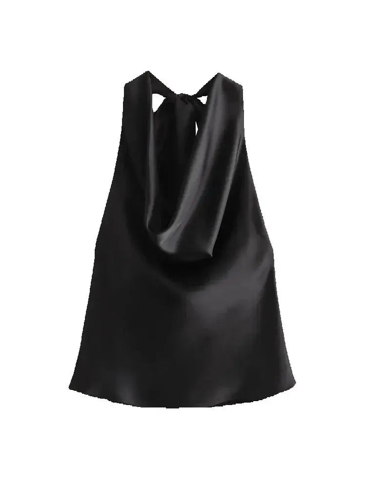Women's Flowing Draped Halter Neck Tank Tops With Bow Tied, Backless, Sleeveless, Female Camis, Sexy, Fashion