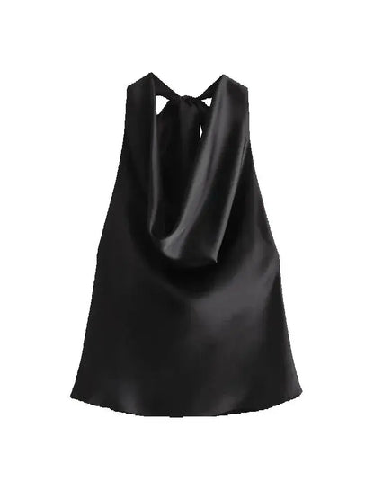 Women's Flowing Draped Halter Neck Tank Tops With Bow Tied, Backless, Sleeveless, Female Camis, Sexy, Fashion
