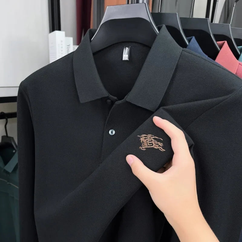 100% cotton long sleeve polo shirt spring and autumn fashion casual luxury brand exquisite embroidery lapel T-shirt new men wear