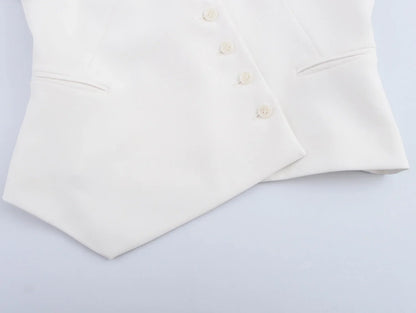 Casual Women Solid Tops Asymmetric V-Neck Single Breasted Pockects Sleeveless Vest Fashion 2025 Autumn Blazer Tops