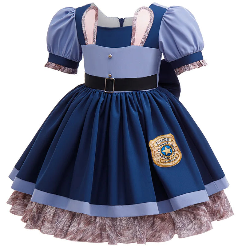 Girl Cosplay Judy Hopps Police Officer Dress Zootopia Bunny Costume Kids Dress Up Halloween Rabbit Dress Outfits
