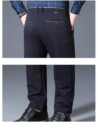 Winter New Classic Men's Fleece Casual Pants Thickened Straight Slim Warm Business Casual Office Male Velvet Trousers