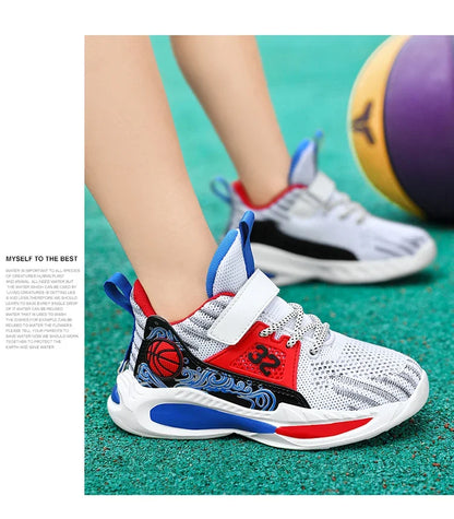 Brand Kids' Sports Shoes Non-slip Running Shoes Boys Basketball Sports Tennis Shoes Fashion Comfortable Teenager Casual Sneakers