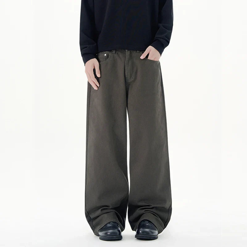Men Baggy Wide Leg Jeans 100%Cotton Spring Casual Denim Pants Loose Straight Comfort Breathable Fashion Streetwear Male Trousers