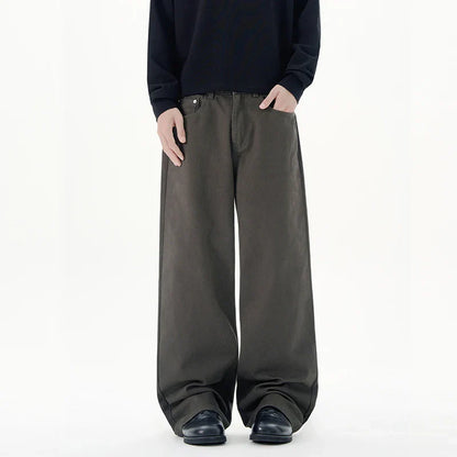 Men Baggy Wide Leg Jeans 100%Cotton Spring Casual Denim Pants Loose Straight Comfort Breathable Fashion Streetwear Male Trousers