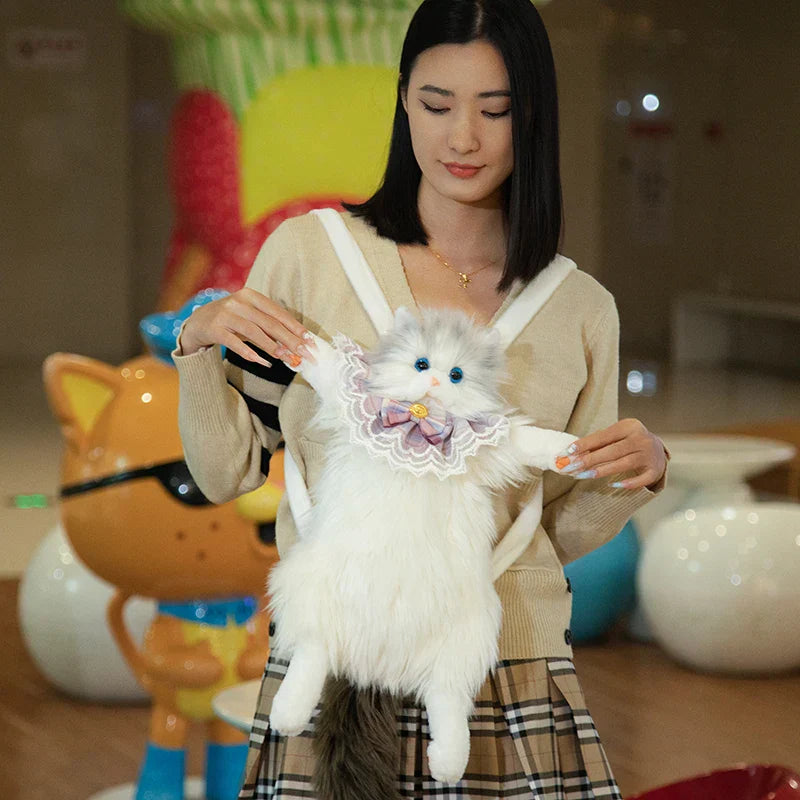 Cute Simulated Cat Designer Backpack Women Kawaii Soft Plush Trendy Backpack Purse for Woman School Bag Gift for Girls
