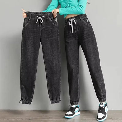 High Waist Denim Harlan Pants Women's Loose Elastic waist Jeans