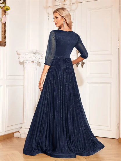 Luxury Long Sleeve Formal Evening Dress elegant V-Neck Floor-Length  Women 2025 Chiffon Prom Cocktail Graduation Gowns