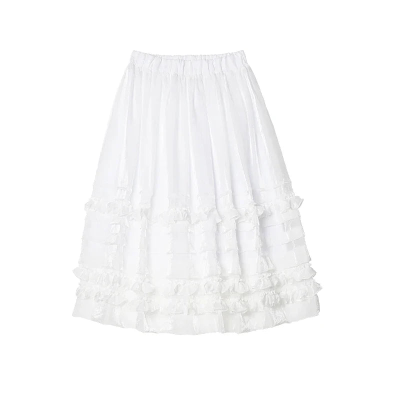 Half length skirt 2025 imakokoni Xia Sen style artistic bright yarn light and thin lace layered A-line skirt 255049