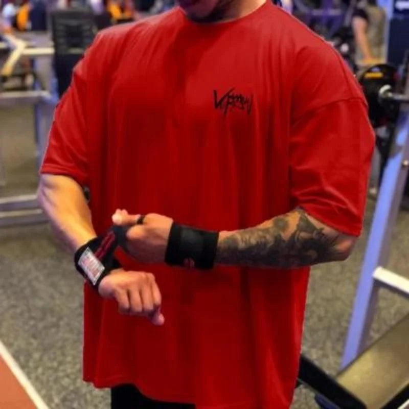 NEW Round Collar  sports T Shirt Oversize Cotton Summer Tee Training running shirt Man Streetwear Half Sleeve men T-shirt