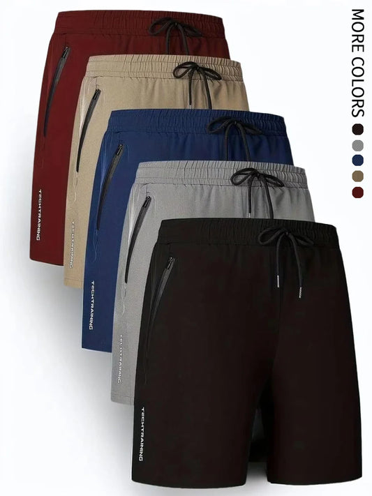 Men's Five-Piece Shorts, Sports, Fitness, Swimming, with Zipper Pockets, Quick-Drying, Casual, Breathable, Drawstring Shorts, Suitable for Summer Outdoor Sports, Fitness Training, Home Leisure, Beach Vacation