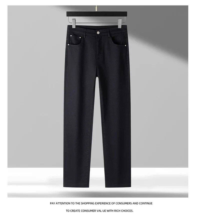 Lyocell Jeans Men Spring Autumn New Fashion Comfortable Straight Long Pants Soft Business Brand Classic Stretch Denim Trousers