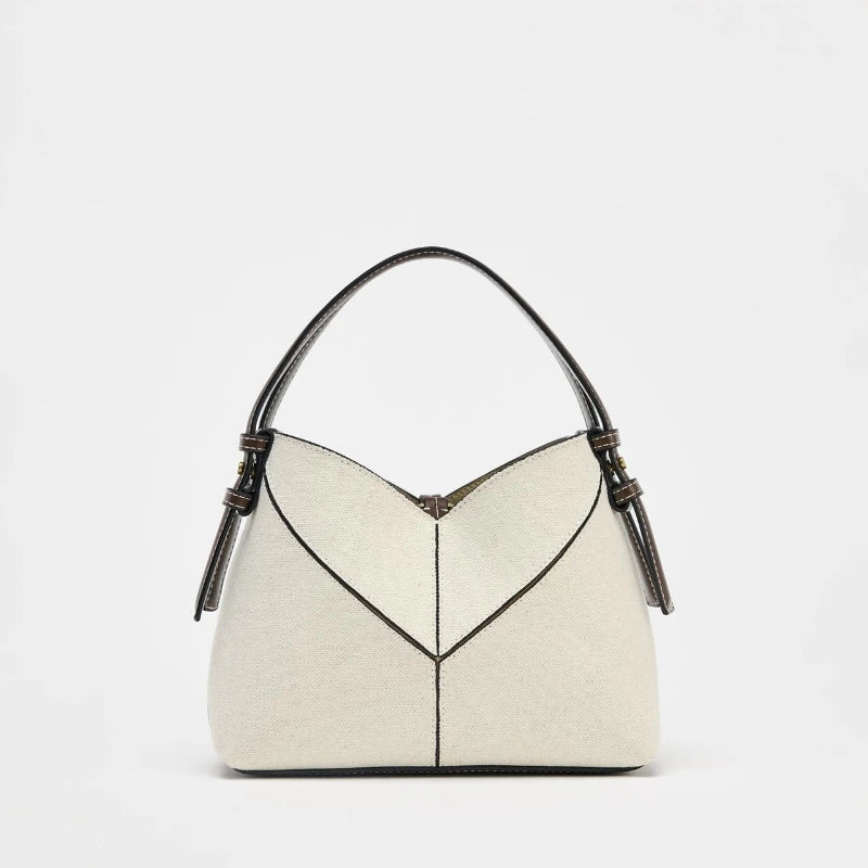 CONTRAST CANVAS MINI SHOPPER, Fashionable Bucket Bag, Designer Shoulder Handbags, Luxury Handle & Removable Crossbody Strap
