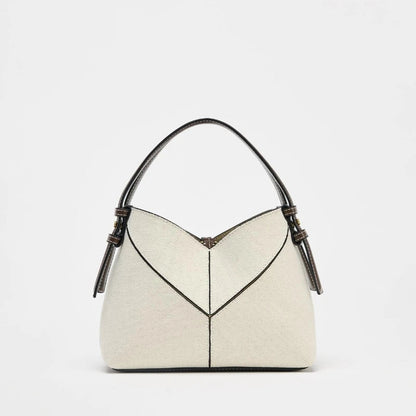 CONTRAST CANVAS MINI SHOPPER, Fashionable Bucket Bag, Designer Shoulder Handbags, Luxury Handle & Removable Crossbody Strap