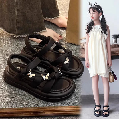 New Arrival Kids Sandals Children's Design Hollow-out Casual Sandals Soft Flat Strappy Sandals Girls Cute Bowknot Beach Shoes