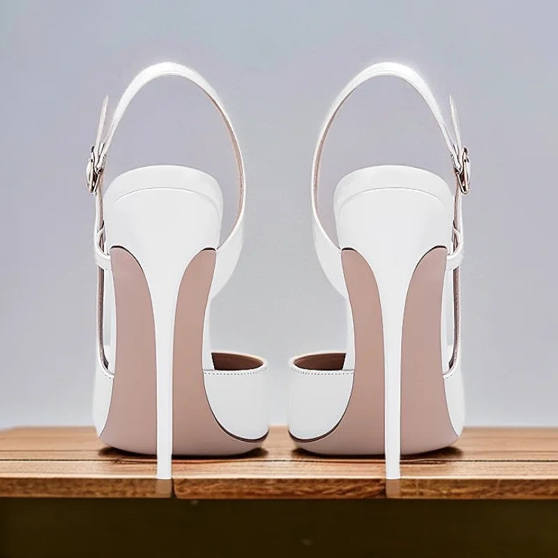 2025 Summer New Side Leakage Hollow Back Tripping High Heel Sandals Black Sexy OL Style Large Shoes 33-46