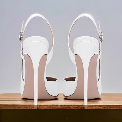 2025 Summer New Side Leakage Hollow Back Tripping High Heel Sandals Black Sexy OL Style Large Shoes 33-46