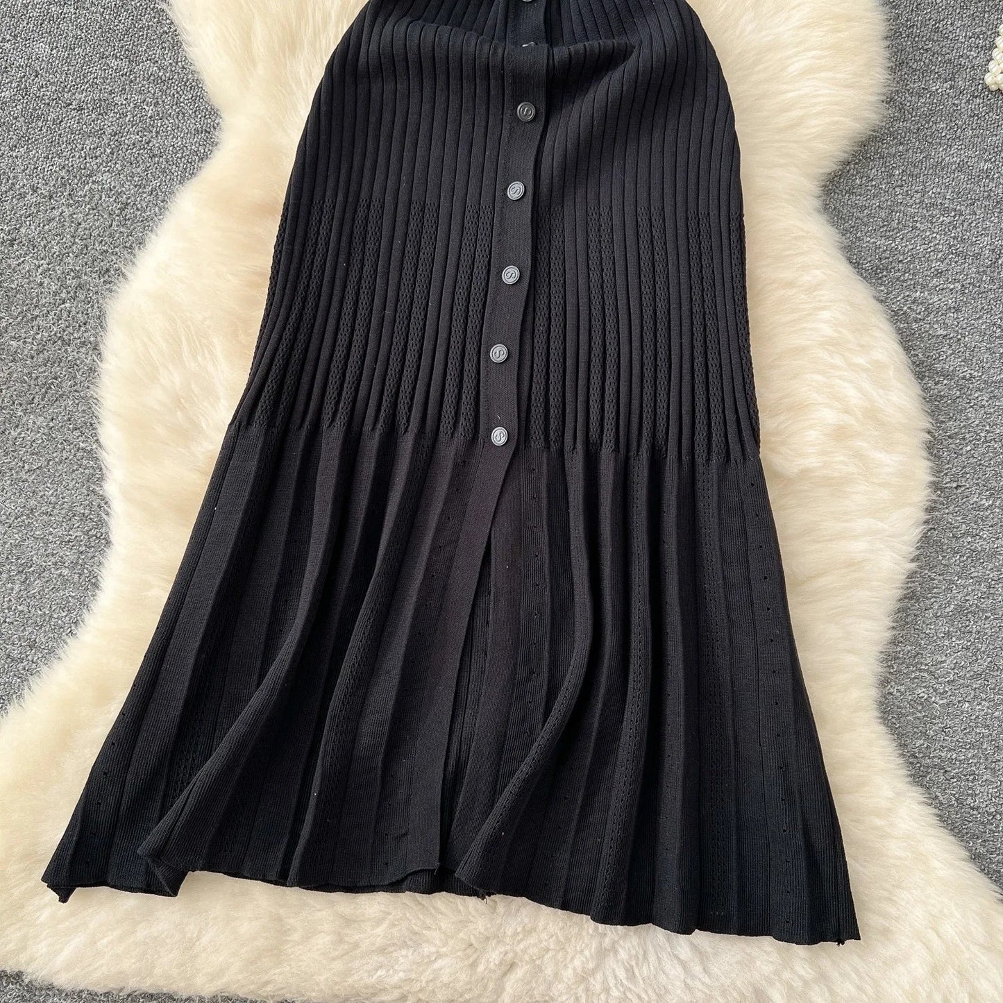 Fashion Vintage Turn-down Collar Knit Maxi Dress Elegant Single-breasted A-line Long Shirt Dress Lady Vestidos