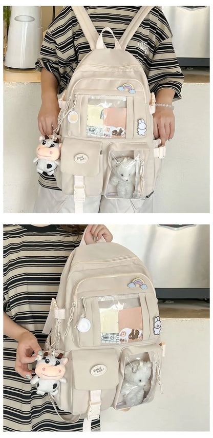 New Cute Nylon Backpack Suitable for Young Girls, Female Students, and Ladies, Multi-Pocket Student Backpack