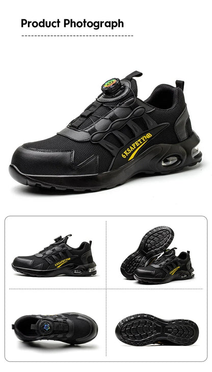 Men Safety Shoes Steel Toe Shoes Indestructible Shoes Lightweight Puncture Proof Work Boots Rotating Button Safety Shoes