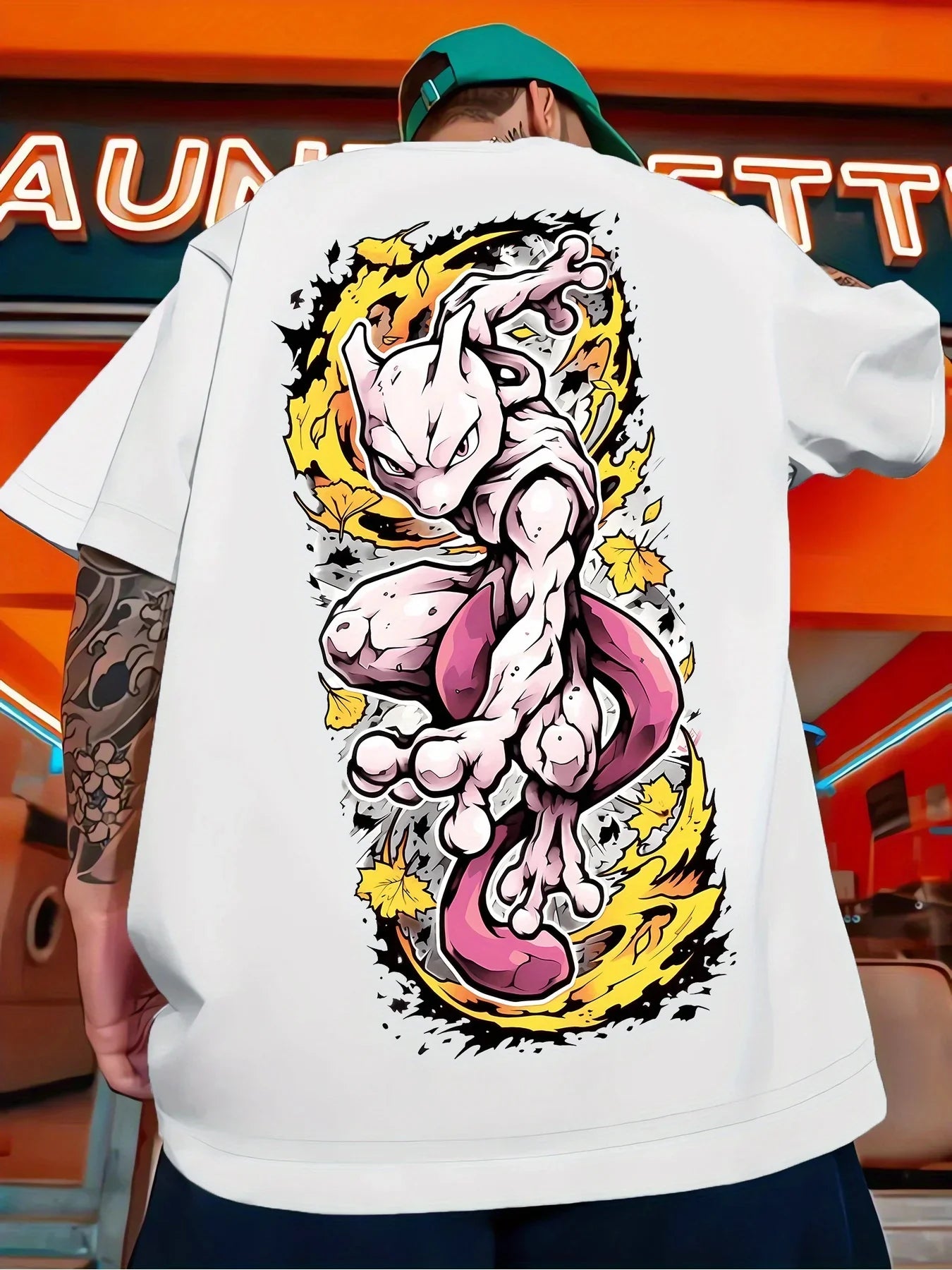 Animation Derivatives Mewtwo Printed Short Sleeve T-Shirt Men's and Women's 2025 Summer Fashion Casual Cotton Clothing