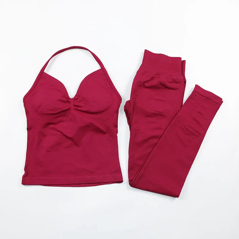 Fitness Leggings Set Women Seamless Yoga Set Fitness Clothing Scrunch Bum Gym Legging Padded Tank Top Workout Outfits Sportswear