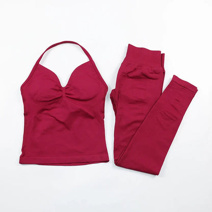 Fitness Leggings Set Women Seamless Yoga Set Fitness Clothing Scrunch Bum Gym Legging Padded Tank Top Workout Outfits Sportswear