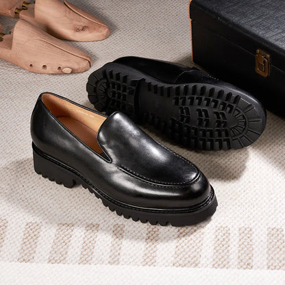 Fashionable Men Formal Shoes Genuine Leather Handmade High Heels Thick Shoes Classic Wedding Office Men's Formal Business Shoes