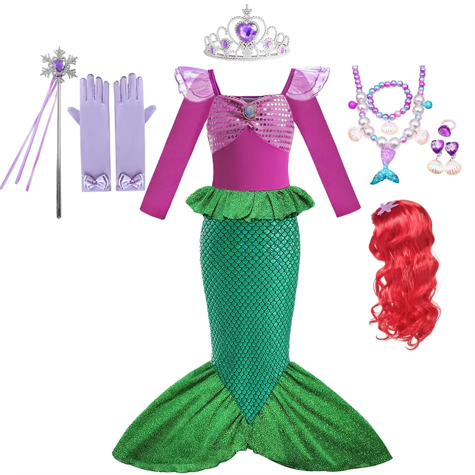 Ariel Girls Dress Short Sleeve Tulle Cosplay Princess Costume Carnival Party Girl Princess Dress Party Dresses For Girls