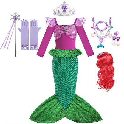 Ariel Girls Dress Short Sleeve Tulle Cosplay Princess Costume Carnival Party Girl Princess Dress Party Dresses For Girls