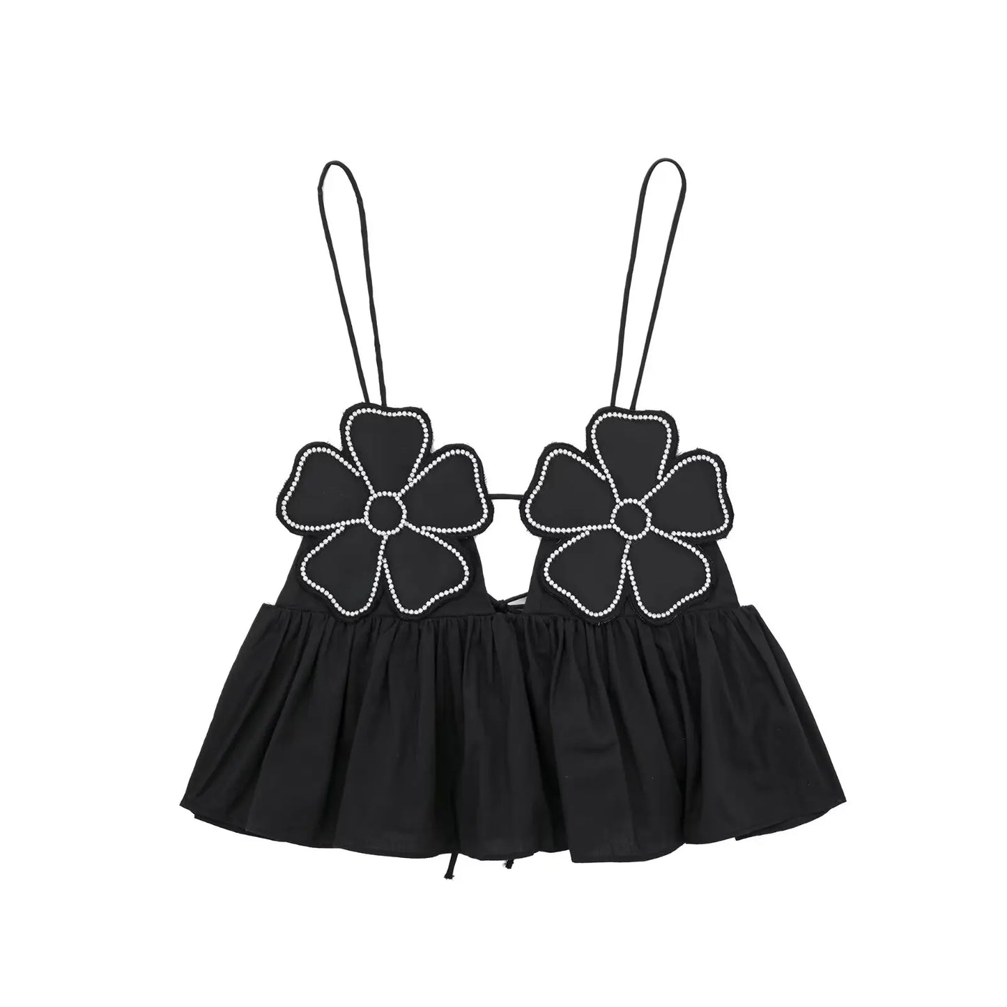 2025 Women Fashion  Rhinestone Floral Poplin Tank Tops Sexy Backless Tied Thin Straps Female Female Camis Top Mujer