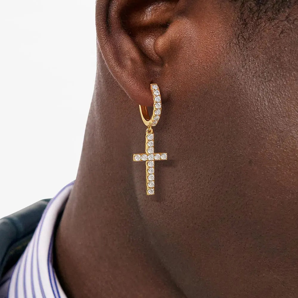 Moissanite Cross Drop Pedant Earrings for Women S925 Sterling Silver Diamond Hoop Earrings 18K Gold Plated Fine Jewelry