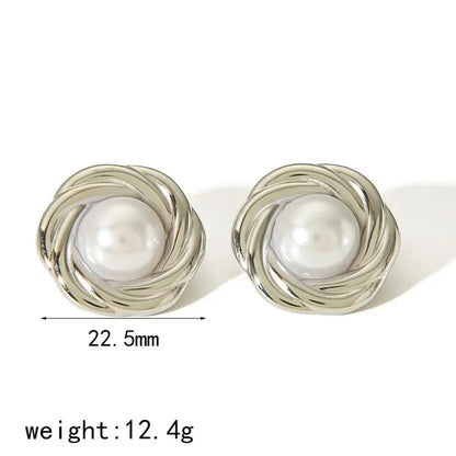 New Products Statement Nature Stone Tiger-eye Earrings Waterproof Gold Plated Stainless Steel Pearl Stud Earrings for Women
