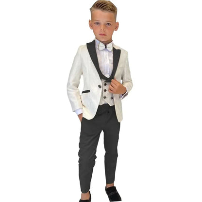 Paisley White Boy's Suit Set Wedding Guest Outfit For Kids Children Pantsuit Three Pieces Blazer Vest Pants Smart Stylish Tuxedo