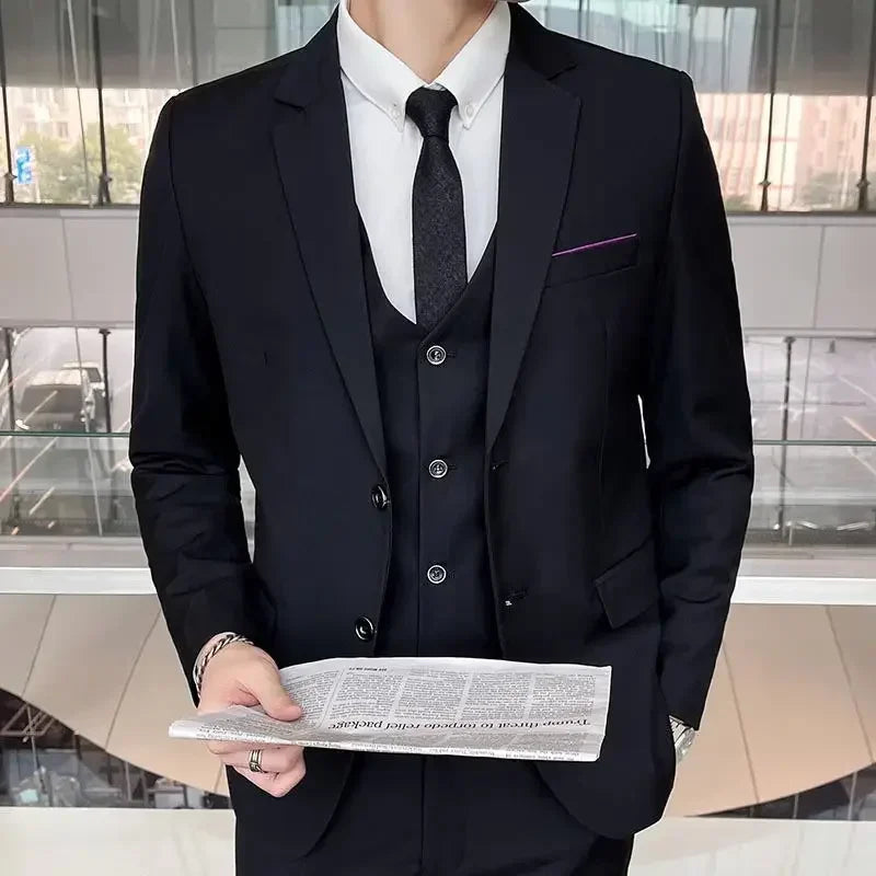 S-8XL (Blazer+ Vest + Pants) Men's fashion casual outdoor gentleman business wedding slim-fit formal British style wedding suit