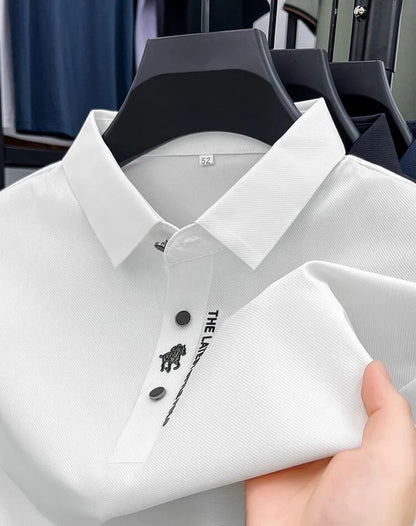 High quality silk breathable short sleeve POLO shirt men's lapel top 2024 summer new light luxury brand printed casual T-shirt