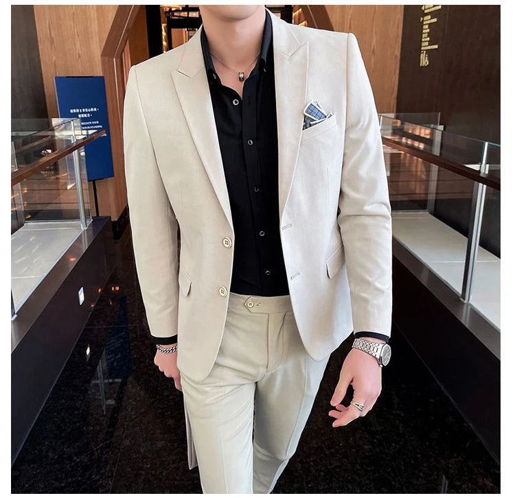 2025 Men's Business Suit Slim-fit Wedding Dress Two-piece Set M-4XL Stylish Handsome All-in-one Banquet Trousers