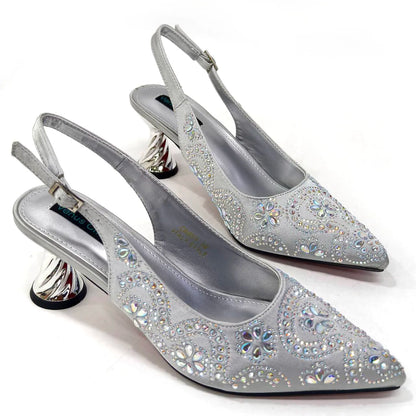 2024 Summer New Design Specials Italian Women Shoes and Bag Set in Royal Green Color Comfortable Heels With Rhinestone for Party