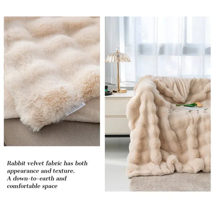 Cozy Rabbit Hair Bubble Velvet Blanket for Napping Soft Fuzzy Plush Bed Cover Sofa Throw Blanket All Season Warmth