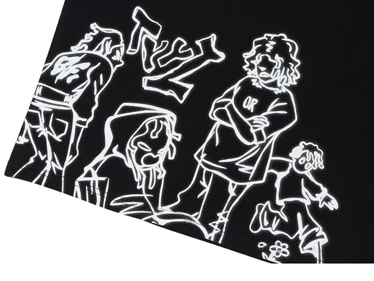 Harajuku Cartoon Girl Cat Japanese Kanji Graphic T Shirt Streetwear Men T-Shirt Summer Short Sleeve Tshirt Tops Tees Unisex