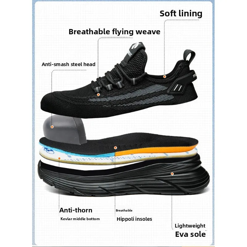 Men's Summer Labor Protection Shoes Insulated Anti-Smashing Anti-Piercing Steel Toe Caps Safety Comfortable Work Footwear