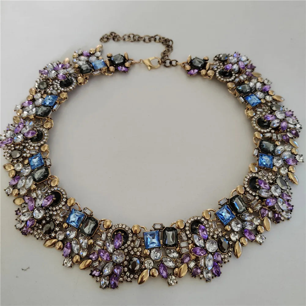 2025 New Fashion Crystal Rhinestones Large Collar Choker Necklace Earrings Women Jewelry Sets Indian Statement Wedding Necklace