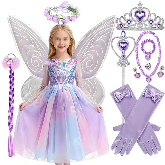 Wicked For Good‌ Girls Cosplay Purple Witch Glinda Princess Cute Dress + Accessories Birthday Party Performance Set